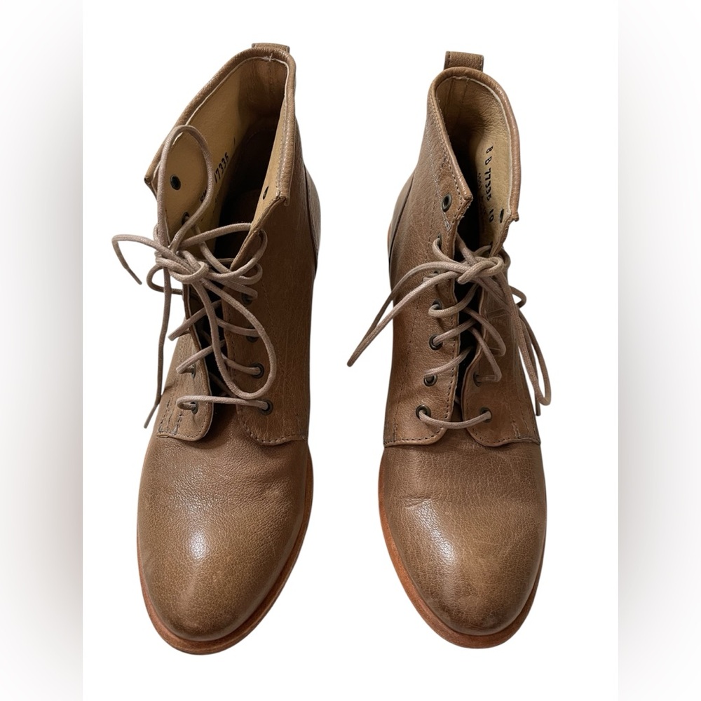 Frye Carson leather lace up ankle combat boots taupe